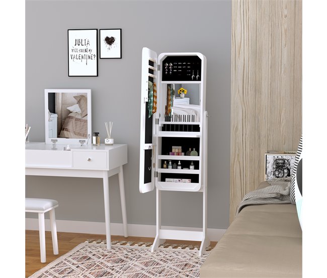 Joyero de Pie con Espejo MDF HOMCOM, hogar - decoración hogareña Blanco