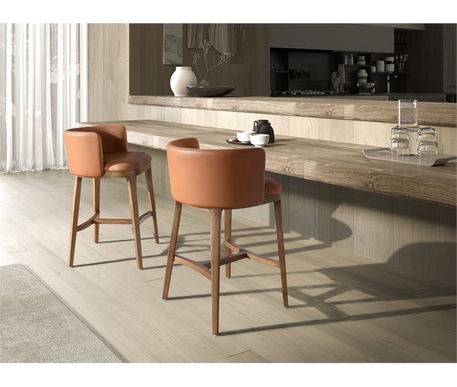 ANGEL CERDA Taburete polipiel marrón Nogal