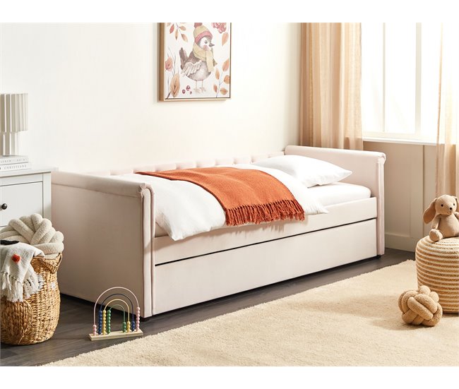 Beliani Cama con somier Terciopelo LIBOURNE 92x220 Rosa Talco