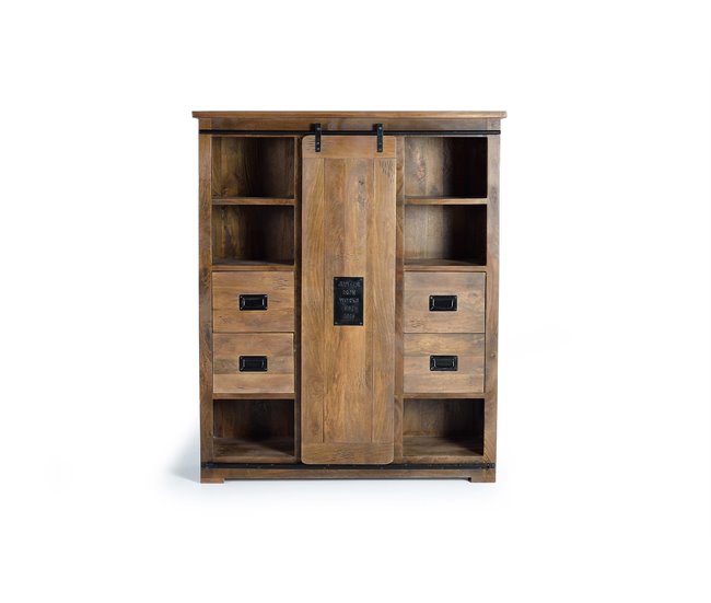 Alacena 1 puerta corredera y 4 cajones en madera de mango Marron