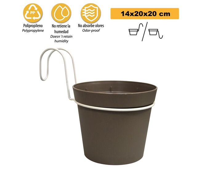 4 Macetas cilíndricas Ø 14 cm con ganchos Gris