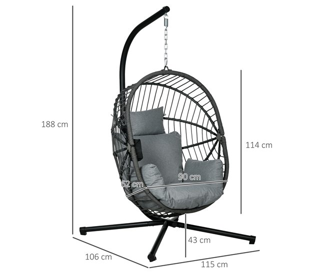 Silla Colgante Huevo Acero, Poliéster Outsunny Gris