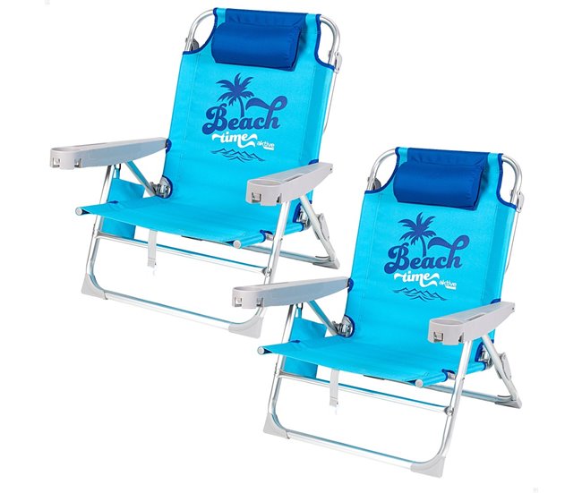 Aktive Pack 2 sillas playa plegables bajas y multiposición Azul