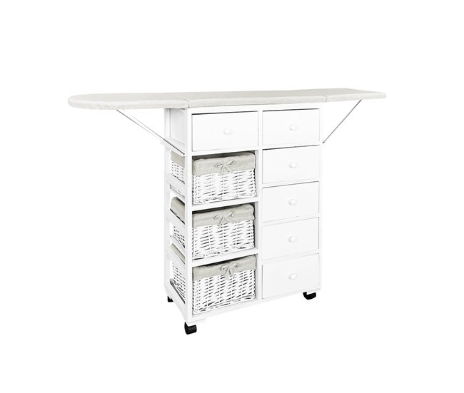 Acomoda Textil– Mueble de Planchar de Madera con 9 Compartimentos Blanco
