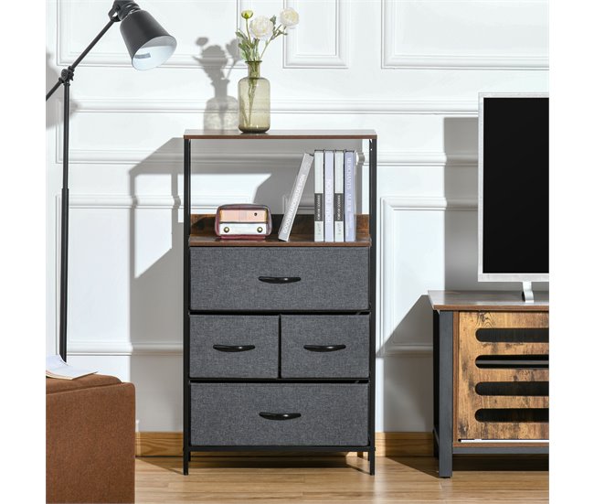 Armario de Salón Tela no Tejida, Metal, MDF HOMCOM 58 Gris