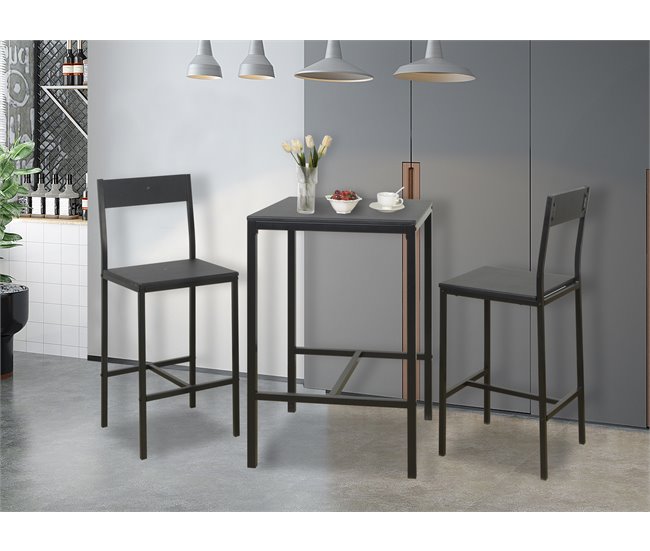 Conjunto de mesa alta con 2 taburetes JAMIE Negro