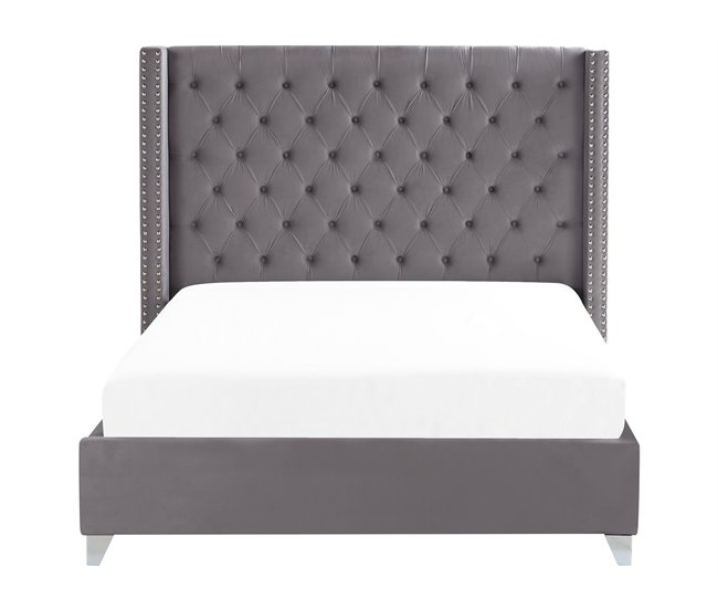 Beliani Cama con somier Terciopelo LUBBON 209x215 Gris