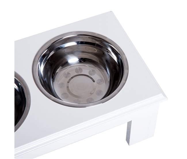 Comedero Elevado para Perros Acero Inoxidable, MDF PawHut Blanco
