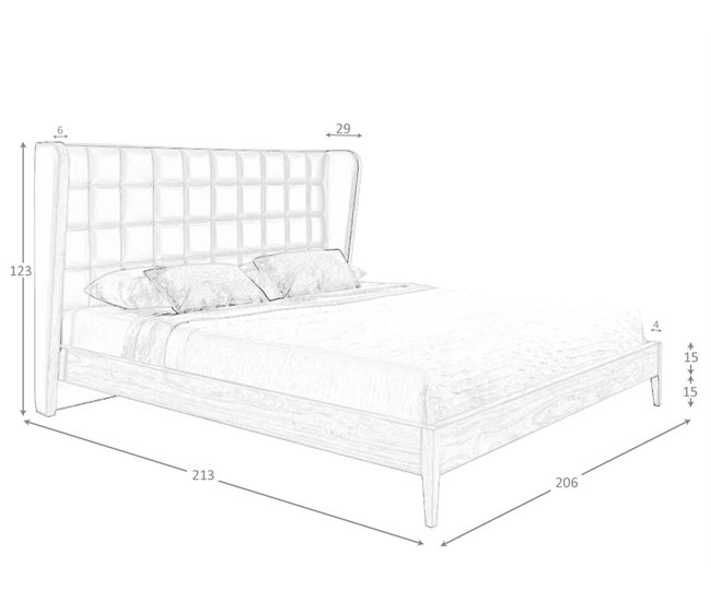 Cama matrimonio tapizada en polipiel  y madera chapada en nogal Verde Oscuro