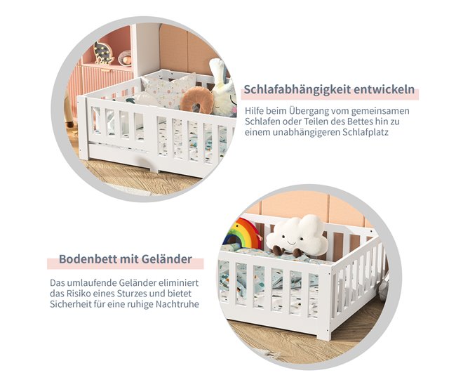 Cama infantil con protección contra caídas y puerta Blanco