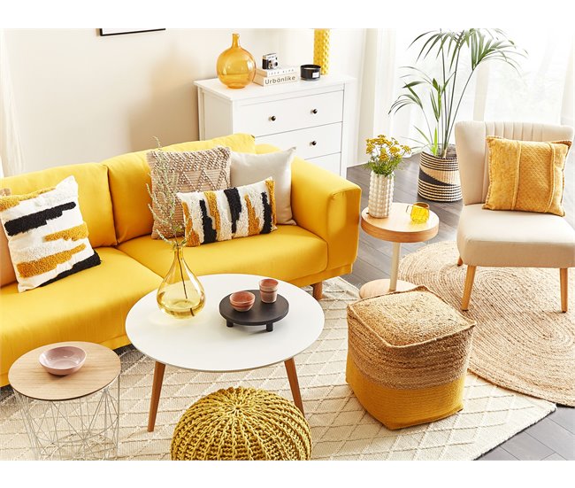 Beliani Sofá de 3 plazas Poliéster NIVALA Amarillo