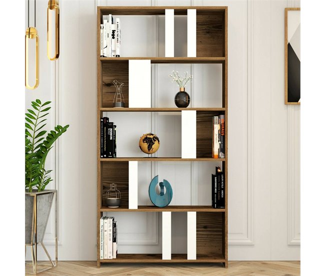 Estante de livros com efeito madeira 90 Blanco/ Madera