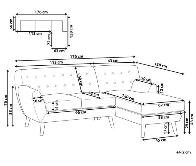 Beliani Sofá de 3 plazas Poliéster MOTALA Azul
