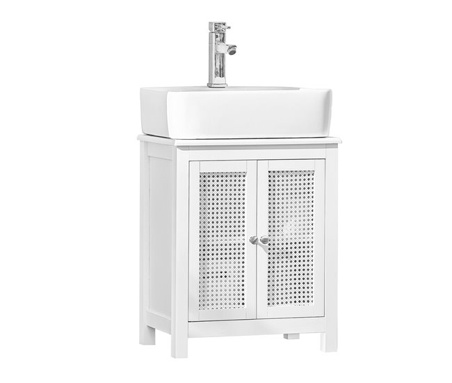 Armario Lavabo con Pie 2 Niveles y 2 Puertas BZR35-W SoBuy Blanco