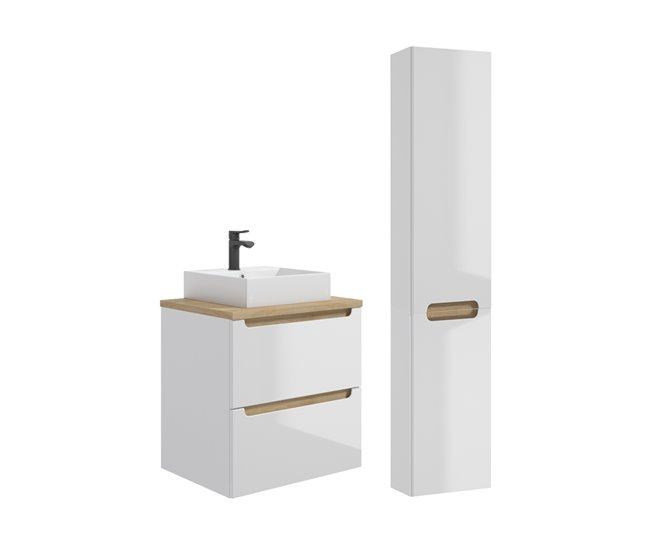Conjunto de muebles con lavabo individual 2 cajones y columna Livia Blanco