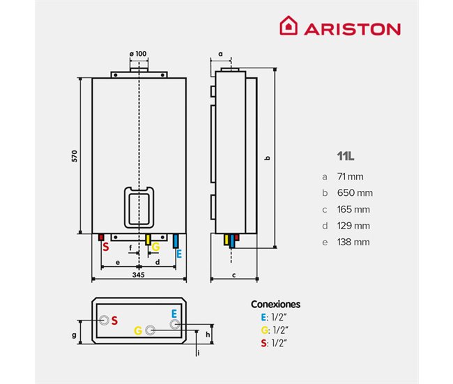 Calentador a gas estanco instantaneo, Ariston, Next Evo X 11 litros/minuto, Gas Natural, Clase Energetica A Blanco Brillo