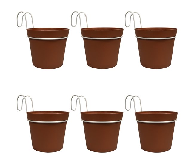 6 Macetas cilíndricas Ø 10 cm con ganchos Terracota