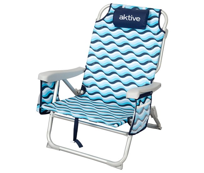 Aktive Silla plegable de playa con 5 posiciones, cojín, aluminio Azul