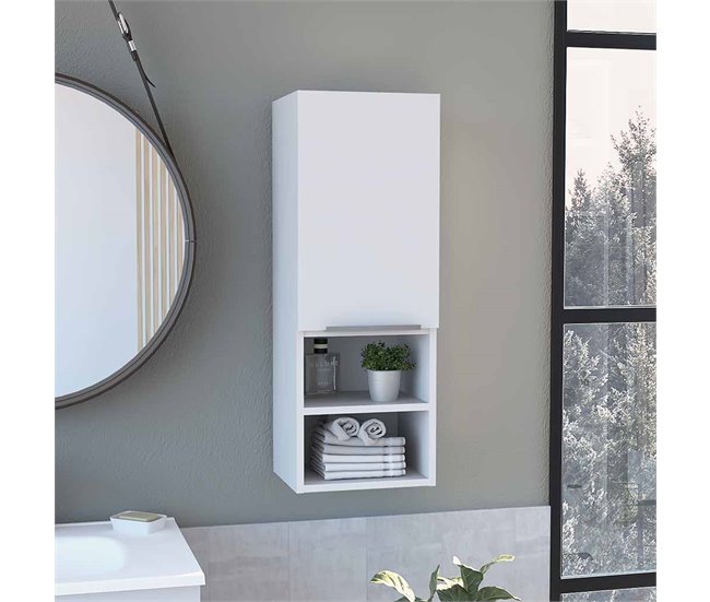 Armario de Pared baño Mila en melamina con una puerta y 4 estantes Blanco