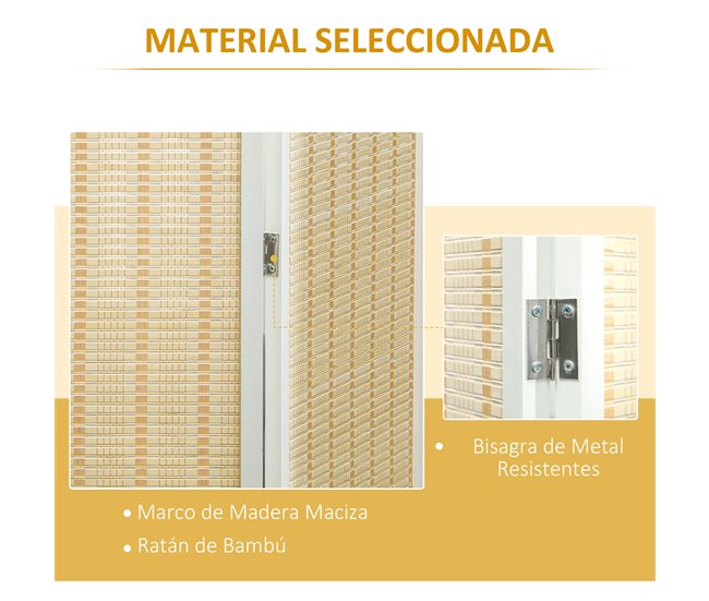 Biombo Separador Madera de Pino, Bambú HOMCOM, hogar - decoración Blanco