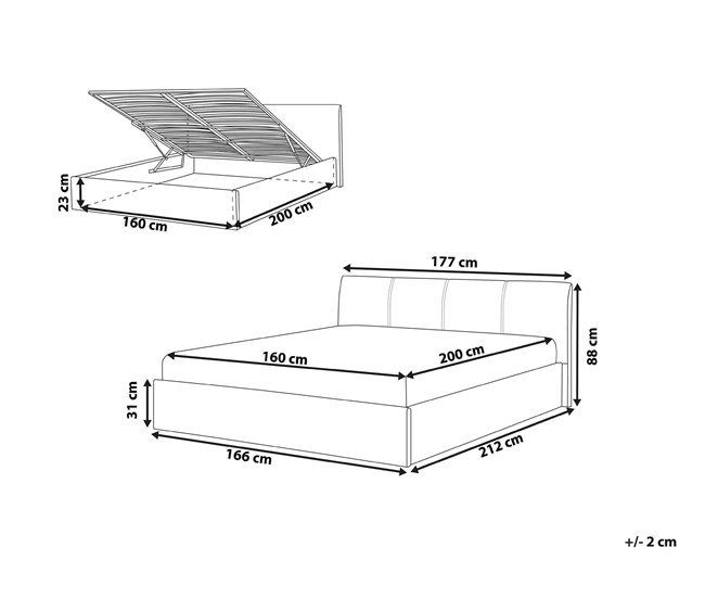 Beliani Cama con almacenaje Poliéster ORBEY 177x212 Beige