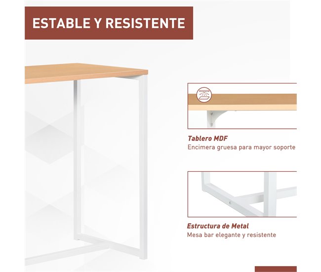 Mesa de Bar Tablero de MDF, Metal HOMCOM, hogar - cocina 115x55 Blanco