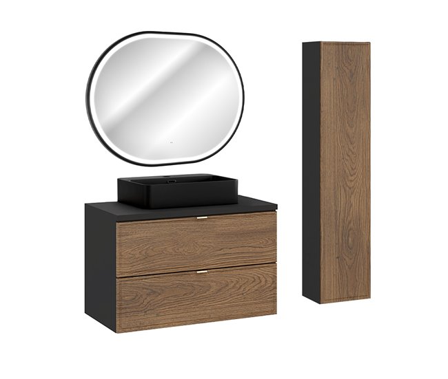 Conjunto de muebles con lavabo individual columna y espejo Elena 80 Madera