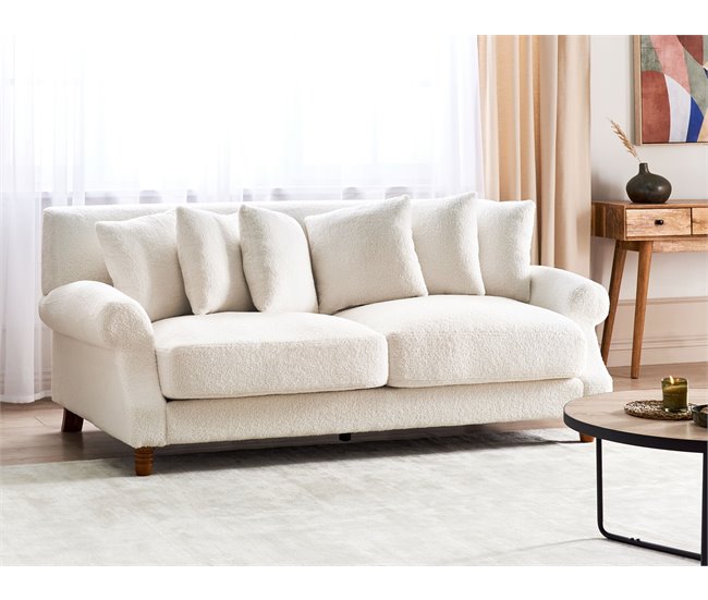 Beliani Sofá de 2 plazas Bouclé EIKE Crema