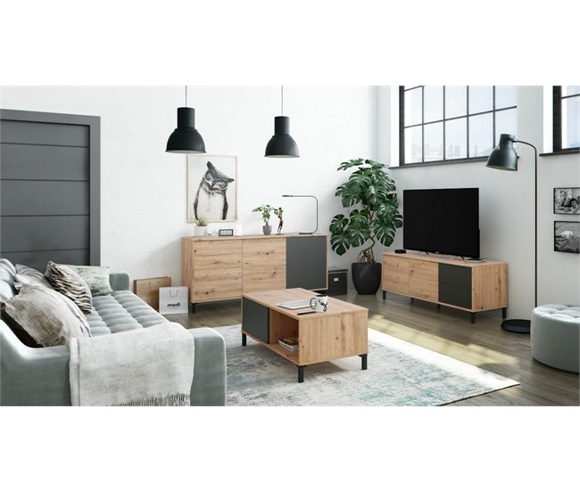Aparador Brooklyn 2 Puertas y 3 Cajones. Muebles Salon o Comedor Negro/ Madera