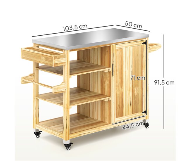 Carrito de Parrilla Acero, Madera de Abeto Outsunny Marron