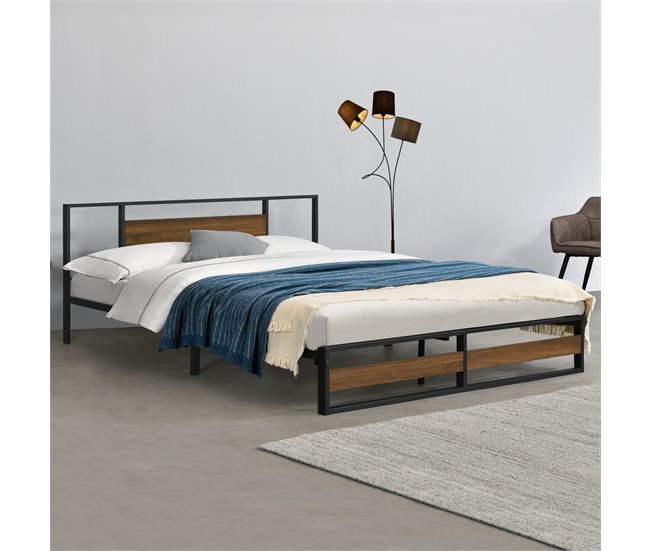 Cama doble Villach con somier - acero 184x209 Negro