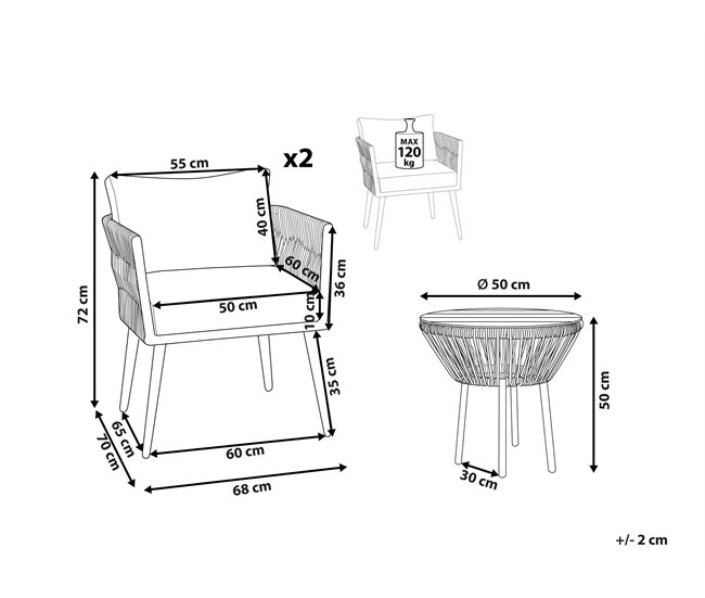 Beliani Conjunto bistro GARGANO Marron Claro