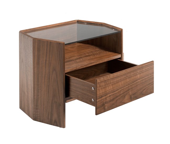 ANGEL CERDA Mesita de noche nogal con tapa de cristal templado Nogal