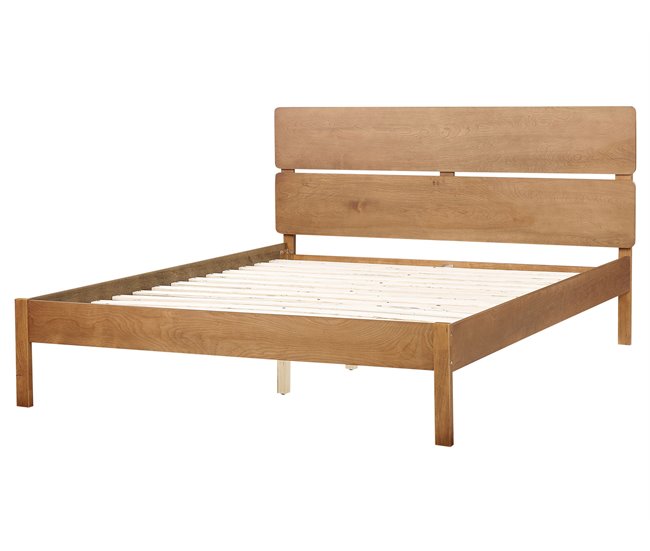 Beliani Cama LED Madera de caucho BOISSET 165x205 Marron