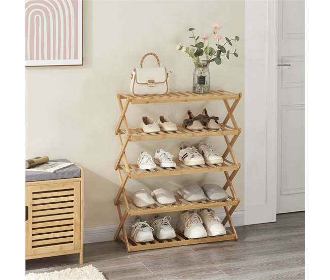 Zapatero plegable Fitzbek de 5 niveles para 10 pares bambú Natural