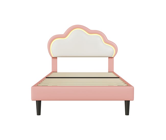 Cama tapizada de con cabecero ajustable, LED 100x202 Rosa