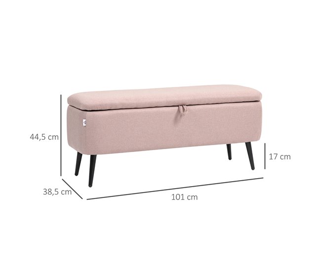 Banco de Almacenaje Poliéster, Espuma HOMCOM Rosa