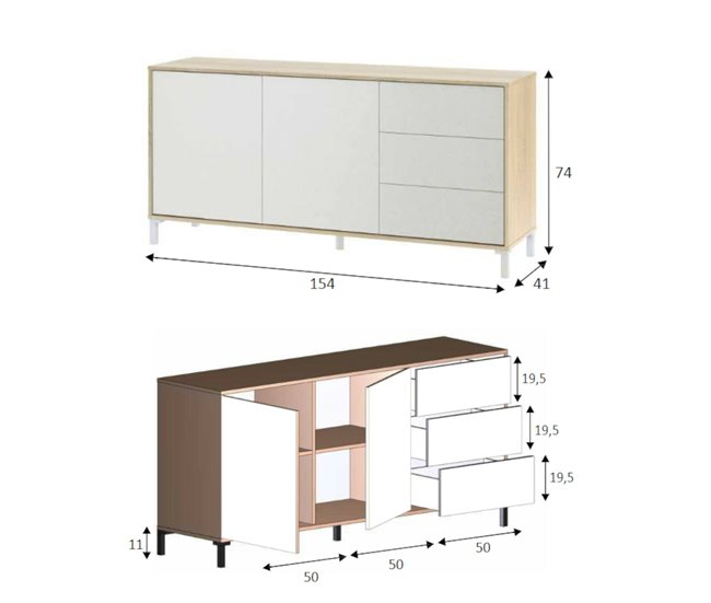 Aparador efecto madera 154 Blanco/ Madera