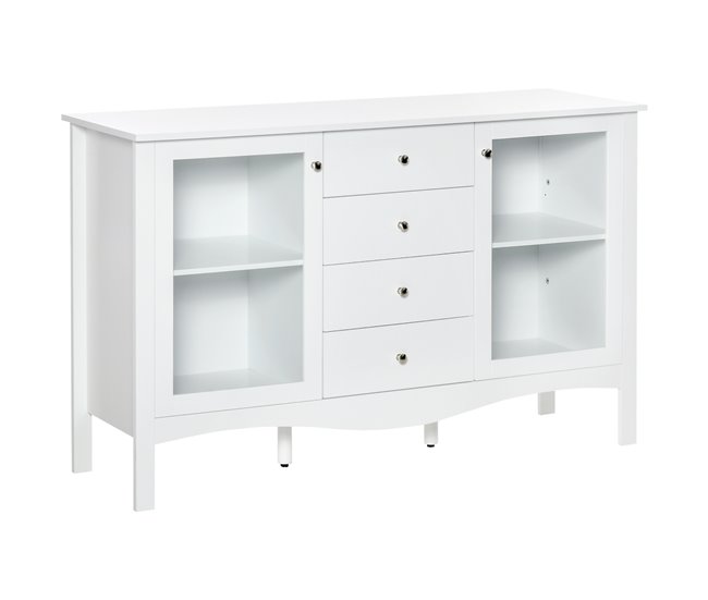 Aparador de Cocina MDF, Vidrio Templado HOMCOM 136 Blanco