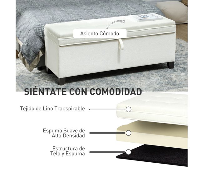 Banco de Almacenaje Lino, MDF HOMCOM 120x40 Crudo