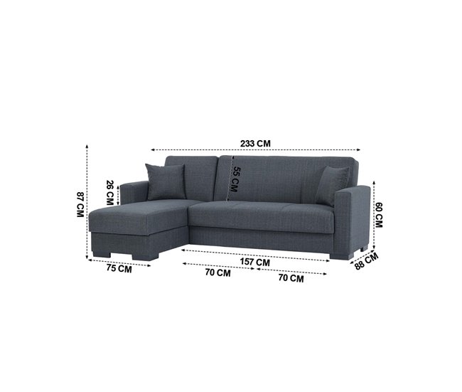 Chaise longue con cama ANGELO reversible 3 plazas gris oscuro Gris Oscuro