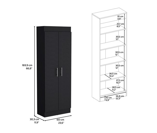 Alacena Nepal en melamina con 2 puertas y 4 estantes Negro