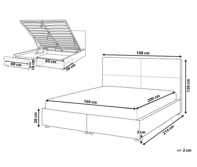 Beliani Cama con somier Terciopelo VERNOYES 170x214 Negro