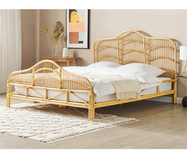 Beliani Cama Ratán DOMEYROT 187x207 Marron