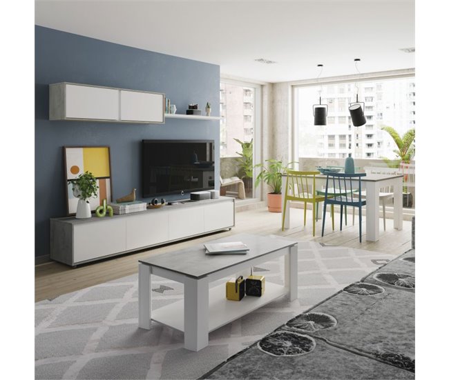 Pack mueble de tv-salón con mesa de centro Arlet Plus 200 Blanco/ Gris