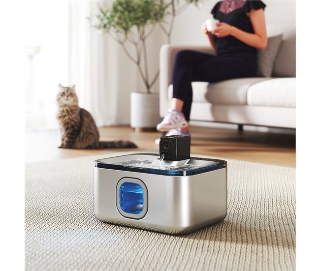 Fuente Agua Mascotas ABS, Acero Inoxidable PawHut Gris