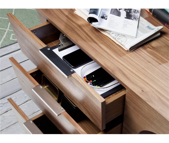 ANGEL CERDA Escritorio nogal y base acero cromado Nogal