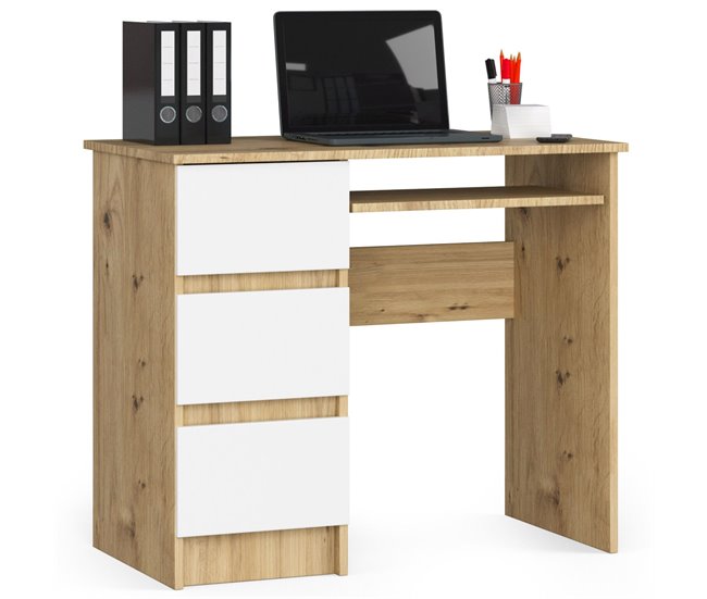 Escritorio A-6 AKORD 3 cajones 1 estante color Roble Craft 90x50 Blanco/ Beige
