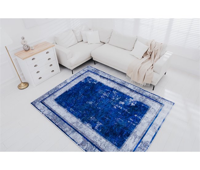 Alfombra lavable MIRO 51676.813 Griego vintage marco 160x220 Azul