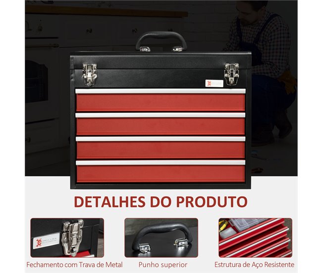 Caja de Herramientas Acero DURHAND Negro/ Rojo